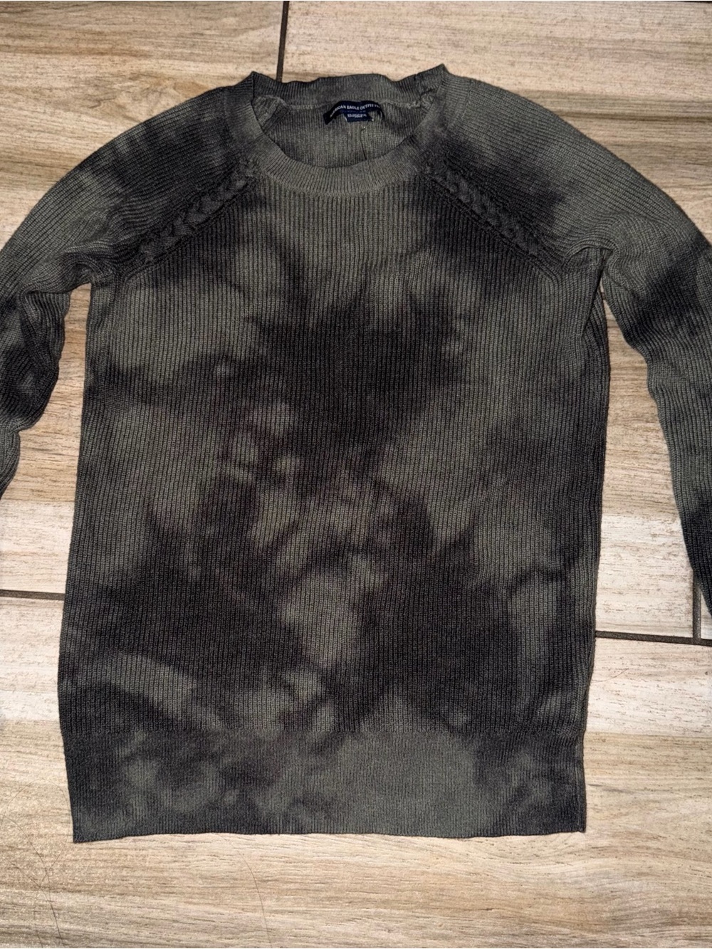American Eagle Outfitters Olive Green Tie-Dye Ribbed Crewneck Sweater